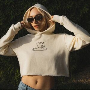 Cream Graphic Hoodie for Women